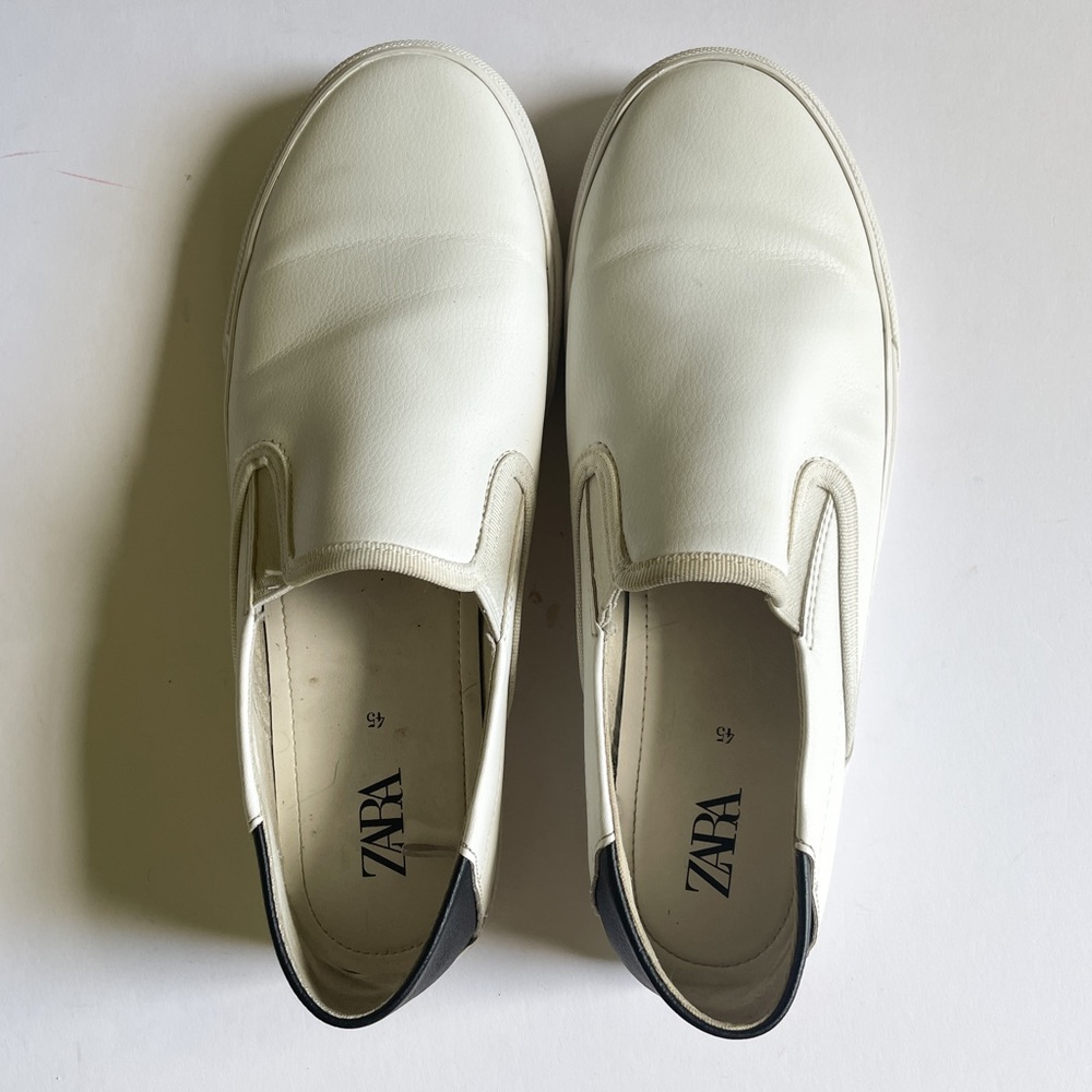 Zara Men's Laceless Leather Slip On Sneakers White Size 11.5